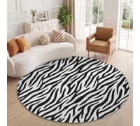 Tapis Rond Salon Moderne Minimaliste Imprimé Zébra Imprimé Animal Rayure Geometrique Noir Blanc Doux Poil Ras Tapis de Sol Antidérapant pour Salon Chambre Cuisine Salle à Manger 90 cm