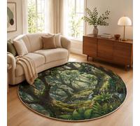 Tapis Rond Salon Paysage Forestier Printanier 60 Cm Lavable en Machine Cuisine Rug | Lumière Soleil Ruisseau Plantes Tapis Rond Antidérapant Vert Foncé Moquette pour Salle A Manger Descente De Lit
