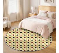 Tapis Rond Salon Rétro Effet Vieilli Géométrique Antidérapant | Cartes À Jouer Pique Carreau Imprimé Tapis 80 cm Lavable Poil Bas Doux Moquette pour Chambre Cuisine Nursery Bureau