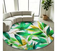 Tapis Rond Salon Scandinave Végétal, Feuilles Bambou Vert 60 cm | Tapis Poil Ras Doux au Toucher Agréable, Dessous Antidérapant Sans Peluches, Décoration Zen Végétale Salon Chambre