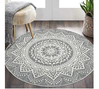 Tapis rond shaggy boho gris 160 cm microfibre poil épais 1,1 cm antidérapant TPR pour salon chambre terrasse patio