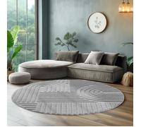Tapis rond à poils longs pour salon,tapis de chambre à coucher, beige, coureur de couloir, tapis style scandinave et bohème avec design 3D, doux et moelleux.Taille: 120 x 120 cm, Couleur:Argent