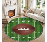Tapis Rond Sport Américain Football Américain Stade Salon 160 cm Vert Herbe | Tapis Rond Sport Vintage Antidérapant, Moquette Poil Bas Doux Lavable en Machine, Ne Peluche Pas pour Chambre Cuisine