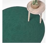 HOMESCAPES Tapis Rond Artisanal tissé à Plat en Coton Vert Anglais pour la Chambre ou Le Salon, 120 cm