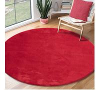 the carpet Relax - Tapis Moderne Moelleux à Poils Courts, antidérapant, Lavable Jusqu’à 30°C, Super Doux, Aspect Fourrure, pour Salon et Chambre, décoratif, Rouge, 200 cm Rond