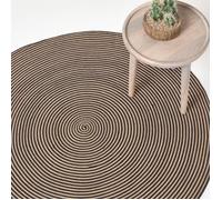 Tapis rond tissé à plat en coton spirale Beige et Noir, 120 cm