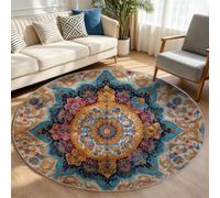 Tapis Rond Traditionnel Oriental Salon Tapis Poil Bas DouxJaune 180 cm | Médaillon floral, Antidérapant, Lavable en Machine, Ne Peluche Pas, Tapis en Laine Artificielle Résistant
