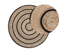 Tapis rond tressé 140 cm beige et noir BUKSE