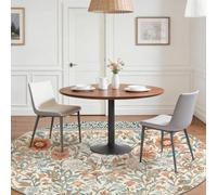 Tapis Rond Tropical 150 cm, Lavable en Machine Antidérapant Tapis Rond à Motif Fleurs Ondulés Branches pour Petite Chambre d'enfant et Salon Balcon, Beige Légère Moquette Décoration