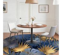 Tapis Rond Tropical 160 cm, Lavable en Machine Antidérapant Tapis Rond à Motif Plantes Feuilles Monstera Deliciosa pour Petite Chambre d'enfant et Salon Balcon, Bleu Gris Légère Moquette Décoration