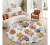 Tapis Rond Tropical Décontracté Lavable 120 cm Coloré Poils Courts Tapis | Plantes Monstera Feuilles De Palmier Antidérapant Tapis Facile à Entretenir pour Chambre Cuisine Bureau Salle à manger