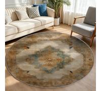 Tapis Rond Vintage Effet vieilli Salon Tapis Poil Bas DouxMarron 180 cm | Traditionnel, Antidérapant, Lavable en Machine, Ne Peluche Pas, Tapis en Laine Artificielle Résistant