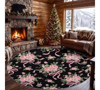 Tapis Rond Vintage Floral 180 cm, Tapis Chambre Moderne Lavable | Tapis Motif Plantes Feuilles Nœuds, Antidérapant Poil Ras Doux, pour Salon Décoration intérieure Moquette Paillassons
