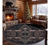 Tapis Rond Vintage Géométrique 210 cm, Tapis Chambre Moderne Lavable | Tapis Motif Traditionnel Tribal Étoiles, Antidérapant Poil Ras Doux, pour Salon Décoration intérieure Moquette Paillassons