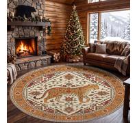 Tapis Rond Vintage Géométrique Floral 210 cm, Tapis Chambre Moderne Lavable | Tapis Motif Animaux Léopard, Antidérapant Poil Ras Doux, pour Salon Décoration intérieure Moquette Paillassons