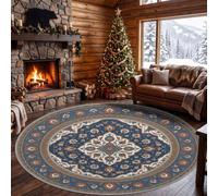 Tapis Rond Vintage Géométrique Mandala 120 cm, Tapis Chambre Lavable | Tapis Motif Traditionnel Floral, Antidérapant Poil Ras Doux, pour Salon Décoration intérieure Moquette Paillassons