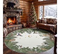 Tapis Rond Vintage Plantes de Jungle 150 cm, Tapis Chambre Moderne Lavable | Tapis Motif Feuilles Tropicales Animaux, Antidérapant Poil Ras Doux, pour Salon Décoration intérieure Moquette Paillassons
