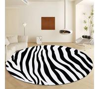 Tapis Ronds 100 cm, Tapis Rond Lavable pour Salon, Texture Zèbre À Imprimé Animal Tapis Rond Antidérapant à Poils Courts, Tapis Doux Noir pour Chambres et Salles à Manger