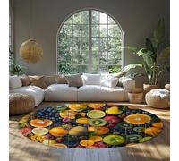 Tapis Ronds antidérapants lavables 200cm（Rond） Rug d’Espace coloré à Motifs Alimentaires à Poil Bas Moquette de Sol pour Salon Chambre Fruits délicieux Tapis d’intérieur de Cuisine