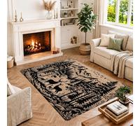 Tapis rustique de 1,2 x 1,8 m | Silhouette de paysage forestier, paysage de montagne, thème forêt, décoration de cabane rustique, esthétique inspirée de la
