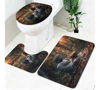 Tapis Salle de Bain 3 Pièces Papillon de méditation en Pierre Antidérapant Doux Absorbant ForêT d'automne Ensemble Tapis WC et Housse Couvercle Toilette pour Douche et Baignoire