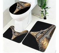 Tapis Salle de Bain 3 Pièces Tour Eiffel, Paris Antidérapant Doux Absorbant Or Ensemble Tapis WC et Housse Couvercle Toilette pour Douche et Baignoire