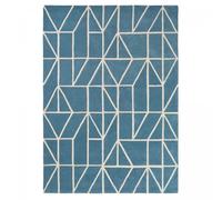 tapis salle de jeux 160x230 fait à la main en laine bleu rectangle motif abstrait