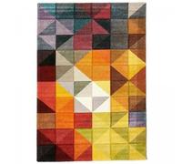 tapis salon 100x100 tissé noir et rouge carré motif géométrique LYN8 MARIX