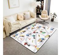 Tapis Salon 100x150 Garçons Excavateur Tapis Chambre Salon Camion de Dessins Animés Tapis Sol Enfants Garçons Filles,Véhicules de Construction Tapis de Salon Routes de Ville Décor de Chambre Salon