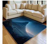 Tapis Salon 120 x 180 cm Montagnes du Ciel étoilé d'Islande Doux Poil Ras Antidérapant Lavable en Machine Bleu Tapis Chambre Adulte Salle à Manger Cuisine Bureau