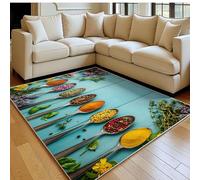 Tapis Salon 120 x 180 cm Vanille et Fleurs Doux Antidérapant Lavable en Machine Bleu Grand Tapis Chambre à Coucher Salle à Manger Bureau Facile d’Entretien