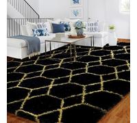 Tapis Salon 120x180cm Géométrie, Tapis Chambre Cool Noir et Doré, Lavable En Machine Tapis a Motif, Doux Shaggy AntidéRapant Moquette, pour Descente de Lit et Salle de Repos, Salle de Réunion
