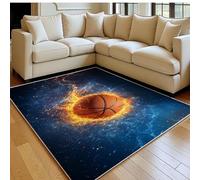 Tapis Salon 140 x 200 cm Boule de feu Doux Poil Ras Antidérapant Lavable en Machine Abstrait Grand Tapis Chambre Adulte Salle à Manger Bureau Descente de Lit
