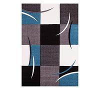 Tapis Salon 140x140 carrecm Tapis Bleu Motif Graphique, Tapis de Forme Carré, 11353
