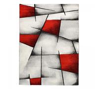 tapis salon 140x140 tissé rouge carré motif géométrique LYN8 ULTIMA
