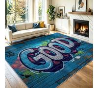 Tapis Salon 160 x 230 cm Motif 3D Mur De Ville Graffiti, Moderne Antiderapant Doux Tapis Dessin Animé, Bleu Lavable en Machine Moquette à Poils Courts Decoration pour Chambre Cuisine
