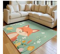 Tapis Salon 160 x 230 cm Renard de Dessin animé Doux Poil Court Antidérapant Vert Grand Tapis Chambre Canapé Couloir Décoration Maison Moderne