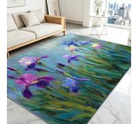 Tapis Salon 160 x 230 cm, Tapis Enfants Floral Iris Peinture à l’Huile, Lavable en Machine Rug a Motif, D'intérieur AntidéRapant Moquette, pour Descente de Lit et Salle de Réunion