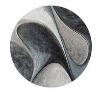 tapis salon Ø200cm tissé bleu et gris rond motif géométrique LYN8 MADILA