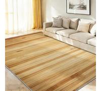 Tapis Salon 60 x 90 cm Grain De Bois De Bambou Rayures Verticales | Tapis Chambre Naturel Minimaliste, Lavable Tapis, Doux AntidéRapant, pour Descente de Lit Salle de Repos, Jaune Marron