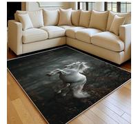 Tapis Salon 60 x 90 cm Licorne des forêts Doux Poil Ras Antidérapant Lavable en Machine Blanc Tapis Chambre Adulte Salle à Manger Descente de Lit
