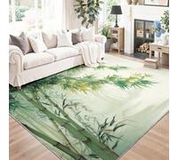 Tapis Salon 60 x 90 cm Minimaliste Moderne Lavable en Machine | Vert Nature Botanique Bambou Forêt Antidérapant Poil Ras Doux Couleur Tapis pour Chambre Salle à Manger Bureau