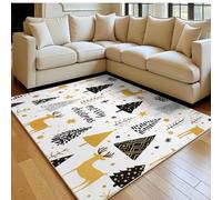 Tapis Salon 60 x 90 cm Sapin de Noël et cerf Doux Poil Ras Antidérapant Lavable en Machine Or Tapis Chambre Adulte Salle à Manger Descente de Lit