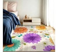 Tapis Salon 80 x 120 cm Aquarelle Vintage, Tapis Enfants Floral Marguerite Notes de Musique, Lavable En Machine rug a Motif, D'intérieur AntidéRapant Moquette, pour Descente de Lit et Salle de Réunion