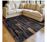 Tapis Salon 80 x 120 cm Effet Bois rétro Lavable en Machine Brun foncé Tapis Chambre Doux Grand Salon Antidérapant