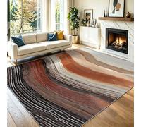 Tapis Salon 80 x 150 cm Motif 3D Rayures Verticales, Moderne Antiderapant Doux Tapis Abstrait, Brun Lavable en Machine Moquette à Poils Courts Decoration pour Chambre Cuisine