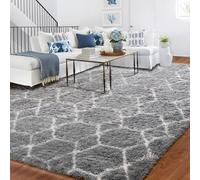 Tapis Salon 90x150cm Géométrie, Tapis Chambre Cool Gris et Blanc, Lavable En Machine Tapis a Motif, Doux Shaggy AntidéRapant Moquette, pour Descente de Lit et Salle de Repos, Chambre Enfant