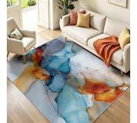 Tapis Salon Abstrait 140 x 200 cm, Moquette Lavable en Machine avec Dessous Antidérapant, Dégradé Encre Aquarelle Minimaliste Tapis Décoratif pour Chambre D’Amis, Bleu Rouge