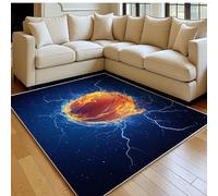 Tapis Salon Boule de feu 80 x 120 cm Bleu Doux Poil Court Antidérapant Lavable en Machine, Grand Tapis Salon Chambre Adulte Salle à Manger Cuisine