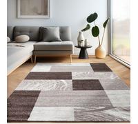 Tapis salon chambre moderne CARPETTEX PARMA 9220 - Poil court design abstrait carreaux - Marron - 200 x 290 cm